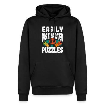 Facilement distrait par les puzzles Jigsaw Puzzle Piece - Sweat à capuche Premium bio Homme - noir - Devant - Nico (187cm)