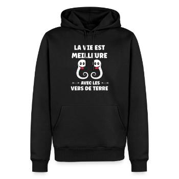 Humour ver de terre - Sweat à capuche Premium bio Homme - noir - Devant - Nico (187cm)