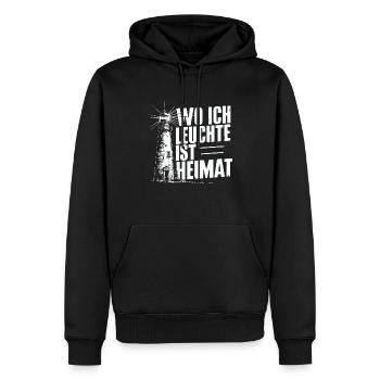 Der Leuchtturm, ein Zeichen der Küste und Heimat - Männer Premium Bio Hoodie - Schwarz - Vorne - Nico (187cm)