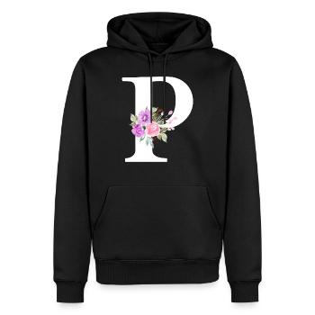 Lila Blumenbuchstabe p - Männer Premium Bio Hoodie - Schwarz - Vorne - Nico (187cm)