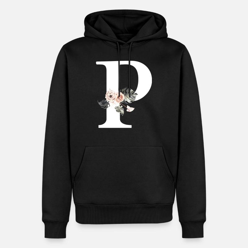 Tropischer Blumenbuchstabe P - Männer Premium Bio Hoodie - Schwarz