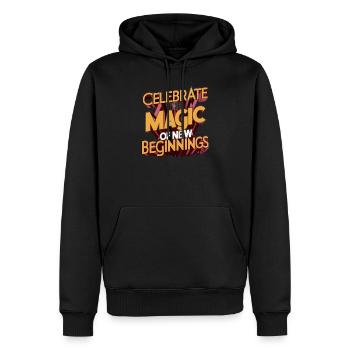 Célébrez la magie des nouveaux départs Impression artistique - Sweat à capuche Premium bio Homme - noir - Devant - Nico (187cm)