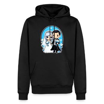 just married - pour mariage - Sweat à capuche Premium bio Homme - noir - Devant - Nico (187cm)