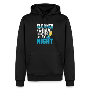Nettoyeur le jour Vraiment fatigué la nuit Ménage - Sweat à capuche Premium bio Homme - noir - Devant - Nico (187cm)
