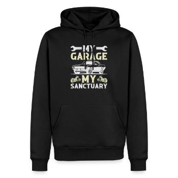 My garage my sanctuary - Men’s Premium Organic Hoodie - black - Front - Nico (187cm)