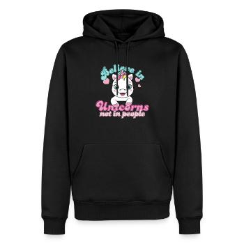 Croyez aux licornes, pas aux gens - Sweat à capuche Premium bio Homme - noir - Devant - Nico (187cm)