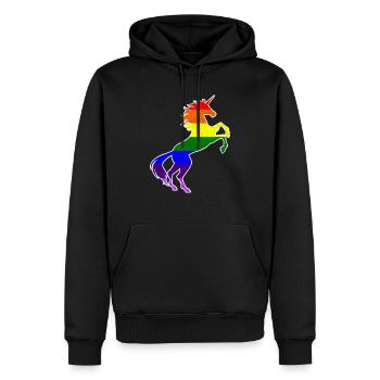 T-shirt drapeau de la Gay Pride Licorne LGBT Rainbow Pride - Sweat à capuche Premium bio Homme - noir - Devant - Nico (187cm)