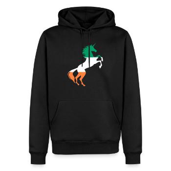 T-Shirt Drapeau Licorne Irlande Licorne Magique Irlandaise - Sweat à capuche Premium bio Homme - noir - Devant - Nico (187cm)