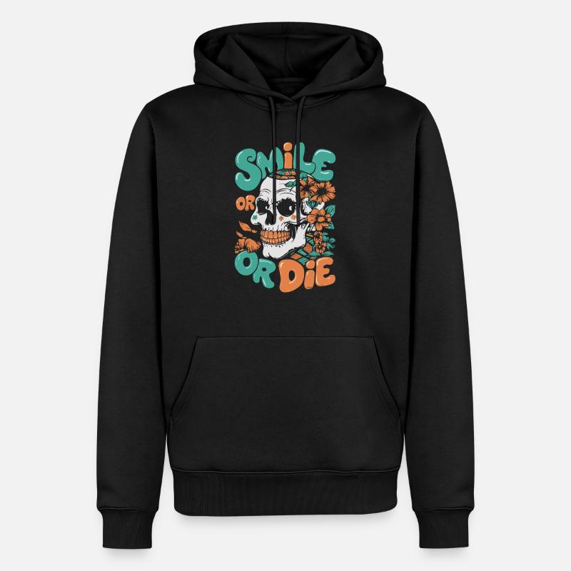 LÄCHELN ODER STERBEN - Männer Premium Bio Hoodie - Schwarz