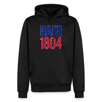 HAITI 1804 FONT IN COLORS OF THE NATIONAL FLAG - Men’s Premium Organic Hoodie - black - Front - Nico (187cm)