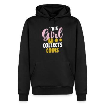 Des pièces de monnaie dans son monde : le voyage numismatique d’une jeune fille - Sweat à capuche Premium bio Homme - noir - Devant - Nico (187cm)