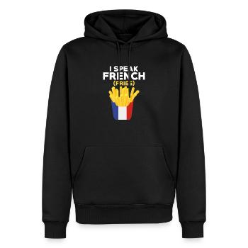Conversation en frites : la langue d’un gourmand - Sweat à capuche Premium bio Homme - noir - Devant - Nico (187cm)
