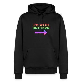 Je suis avec Licorne arc-en-ciel magique pointant la flèche - Sweat à capuche Premium bio Homme - noir - Devant - Nico (187cm)