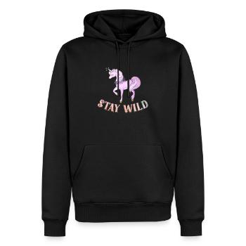 Bleiben Sie wild Lustig Niedliches Rosa Einhorn Pferd Reiten Wortspiel - Männer Premium Bio Hoodie - Schwarz - Vorne - Nico (187cm)