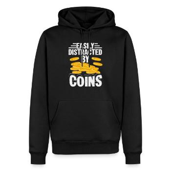 Distracted By Shiny Things: Coin Collector's Editi - Männer Premium Bio Hoodie - Schwarz - Vorne - Nico (187cm)