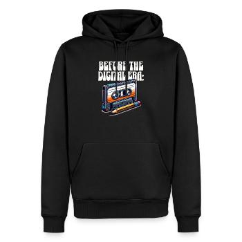 Vor dem digitalen Zeitalter - Männer Premium Bio Hoodie - Schwarz - Vorne - Nico (187cm)