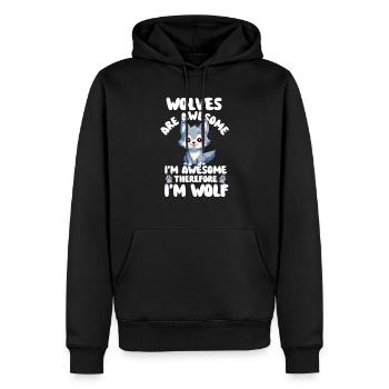Les loups sont géniaux Je suis génial donc je suis loup - Sweat à capuche Premium bio Homme - noir - Devant - Nico (187cm)
