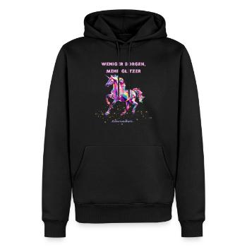 Moins de soucis, plus de paillettes -sagesse de licorne- - Sweat à capuche Premium bio Homme - noir - Devant - Nico (187cm)