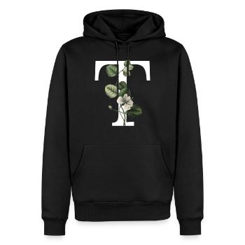 lettre T botanique vert - Sweat à capuche Premium bio Homme - noir - Devant - Nico (187cm)