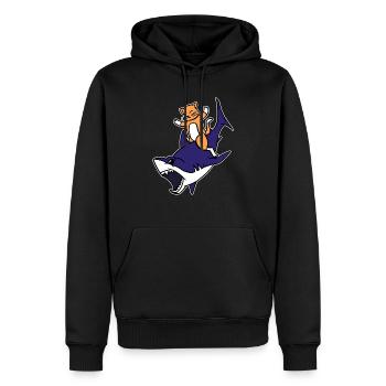 Chaton chevauchant un requin Drôle Chat mignon Jeu de mots graphique - Sweat à capuche Premium bio Homme - noir - Devant - Nico (187cm)