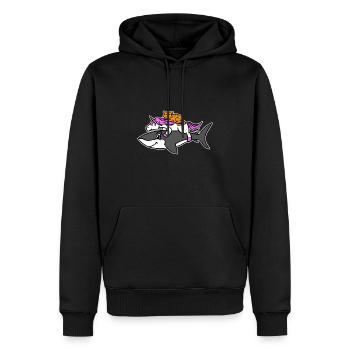 Chat chevauchant une licorne chevauchant un requin Graphique amusant - Sweat à capuche Premium bio Homme - noir - Devant - Nico (187cm)