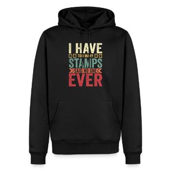 Passion philatélique sans fin : jamais trop de timbres - Sweat à capuche Premium bio Homme - noir - Devant - Nico (187cm)