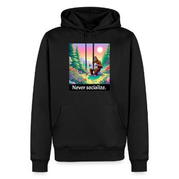 Ne jamais socialiser - drôle de bigfoot - Sweat à capuche Premium bio Homme - noir - Devant - Nico (187cm)
