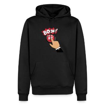 BOUTONS POUSSOIRS, BOOM - Sweat à capuche Premium bio Homme - noir - Devant - Nico (187cm)
