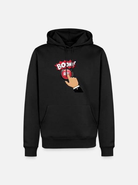 PUSHING BUTTONS, BOOM - Men’s Premium Organic Hoodie - black