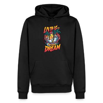 chat avec une biere à la plage - humour - Sweat à capuche Premium bio Homme - noir - Devant - Nico (187cm)