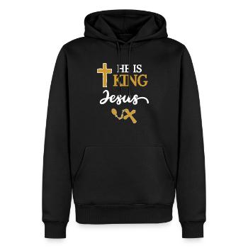 Jésus-Christ Il est Roi - Sweat à capuche Premium bio Homme - noir - Devant - Nico (187cm)