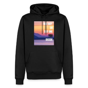 Deside - Männer Premium Bio Hoodie - Schwarz - Vorne - Nico (187cm)
