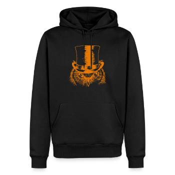 Hibou avec chapeau haut de forme drôle oiseau prédateur nocturne - Sweat à capuche Premium bio Homme - noir - Devant - Nico (187cm)