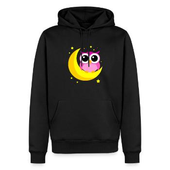 Hibou rose sur la lune dessin animé Amateur d’oiseaux nocturnes Cool - Sweat à capuche Premium bio Homme - noir - Devant - Nico (187cm)