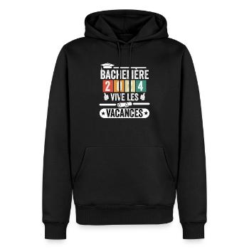 Cadeau Bachelière Bac 2024 vive les vacances - Sweat à capuche Premium bio Homme - noir - Devant - Nico (187cm)
