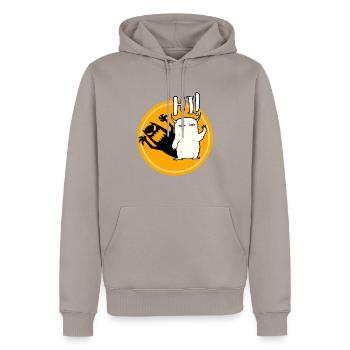 Hi! - Men’s Premium Organic Hoodie - taupe - Front - Nico (187cm)