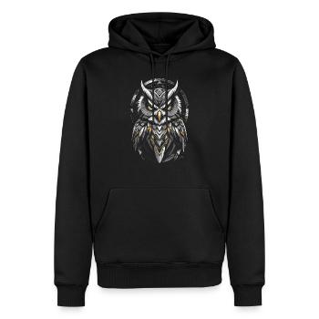 Gelbe Eule - Geometrisches Symbol - Männer Premium Bio Hoodie - Schwarz - Vorne - Nico (187cm)