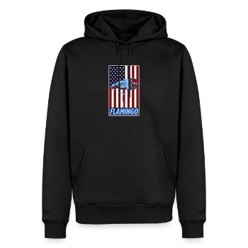 Drapeau vintage des États-Unis avec un oiseau échassier cool flamant rose - Sweat à capuche Premium bio Homme - noir - Devant - Nico (187cm)