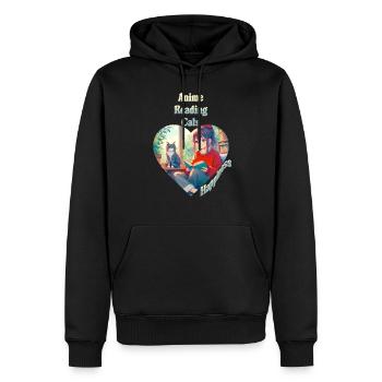 Anime - Reading - Cats - Happiness - Men’s Premium Organic Hoodie - black - Front - Nico (187cm)