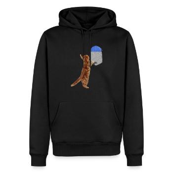 Katze, die nach Wollball in Ihrer falschen Tasche greift Spaß - Männer Premium Bio Hoodie - Schwarz - Vorne - Nico (187cm)