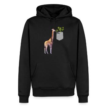 Girafe atteignant une branche avec des feuilles dans la poche - Sweat à capuche Premium bio Homme - noir - Devant - Nico (187cm)