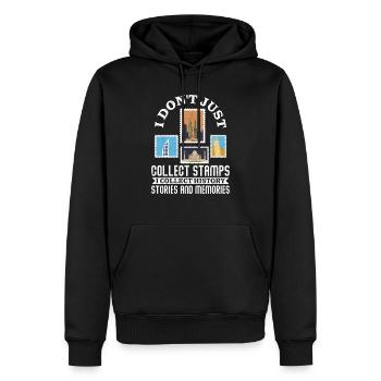 L’histoire dans mon album : L’histoire du philatélique - Sweat à capuche Premium bio Homme - noir - Devant - Nico (187cm)