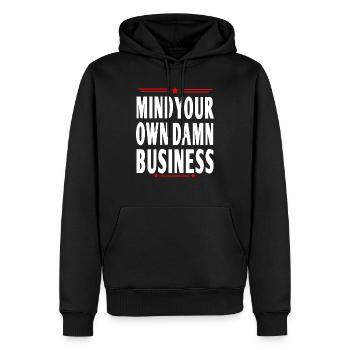 mind your own damn business - Männer Premium Bio Hoodie - Schwarz - Vorne - Nico (187cm)