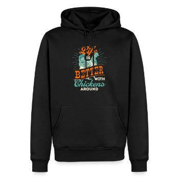 Das Leben ist besser mit Hühnern in der Nähe - Bauernhof - Männer Premium Bio Hoodie - Schwarz - Vorne - Nico (187cm)