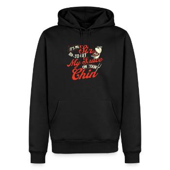 Es ist keine Sünde, meine Soße auf dein Kinn zu bekommen - BBQ - Männer Premium Bio Hoodie - Schwarz - Vorne - Nico (187cm)