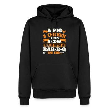 A Pig A Chicken And A Cow - BBQ Pitmaster Humor - Men’s Premium Organic Hoodie - black - Front - Nico (187cm)