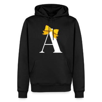 Gelber Schleifenbuchstabe - Männer Premium Bio Hoodie - Schwarz - Vorne - Nico (187cm)