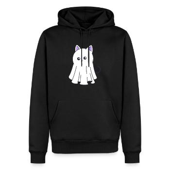 Chat Fantôme Kawaii – Fun d’Halloween - Sweat à capuche Premium bio Homme - noir - Devant - Nico (187cm)
