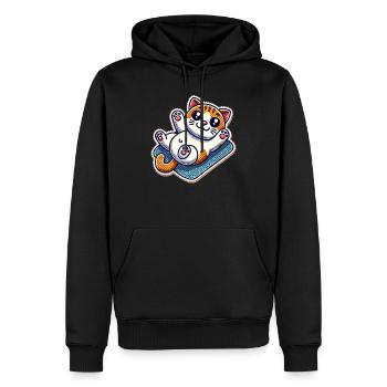 Süßes Kätzchen auf einer Decke will Bauch kraulen - Männer Premium Bio Hoodie - Schwarz - Vorne - Nico (187cm)