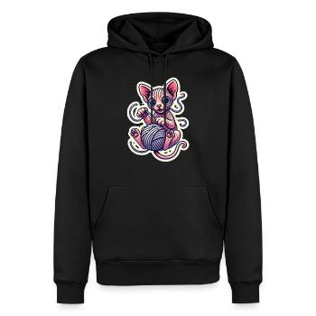 Mignon chaton Sphynx jouant avec un fil - Sweat à capuche Premium bio Homme - noir - Devant - Nico (187cm)